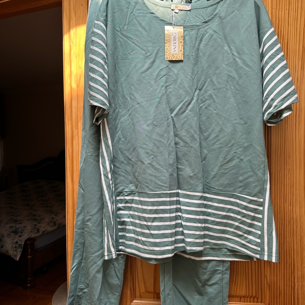 Green Striped Pajama Set